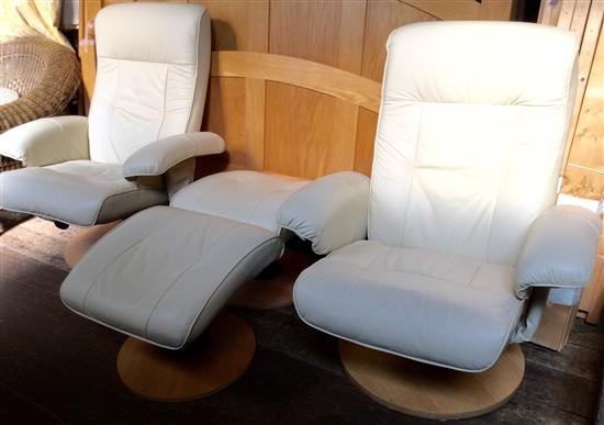 Pair of cream leather chairs and stools